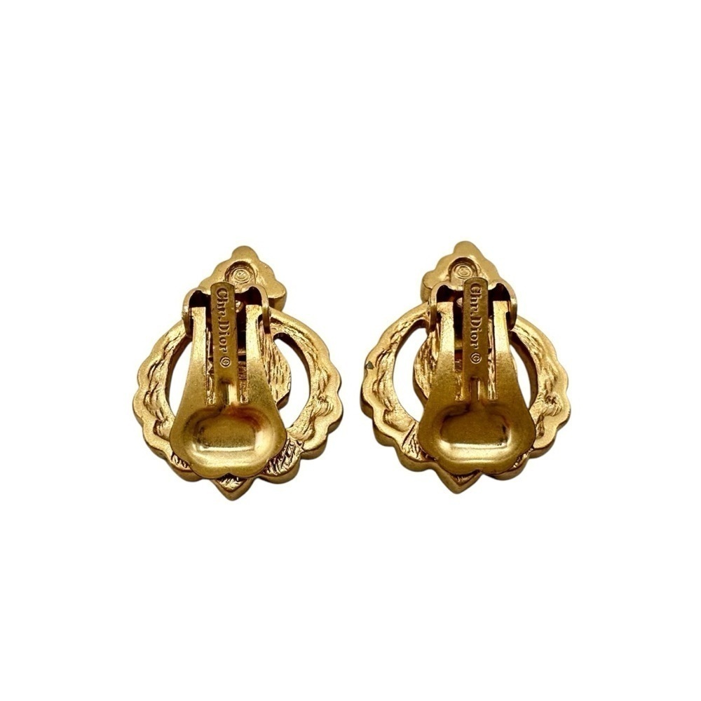 VTG Christian Dior Gold Tone Baroque Double Circles Filigree Clip Earrings - Picture 9 of 14
